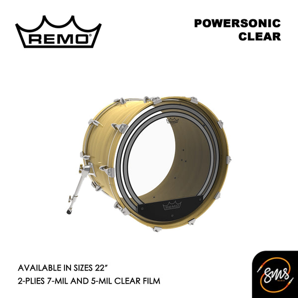 Remo หนังกลองใสสองชั้น รุ่น PW-1322-00 22″ Powersonic Bass Clear หน้ากระเดื่อง 2ชั้น