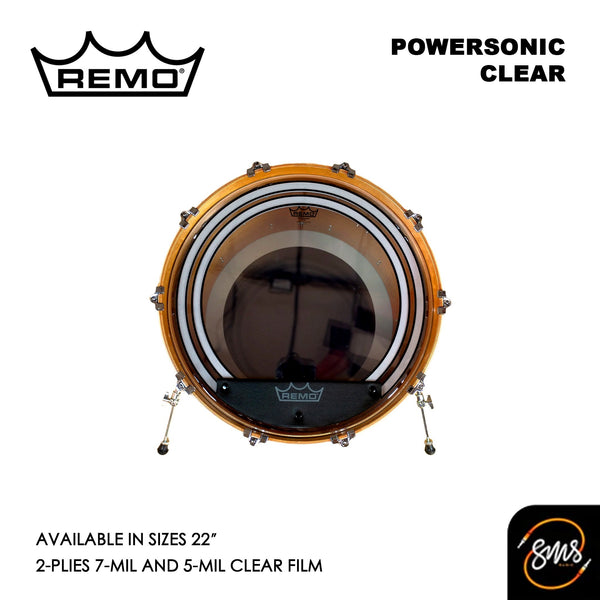 Remo หนังกลองใสสองชั้น รุ่น PW-1322-00 22″ Powersonic Bass Clear หน้ากระเดื่อง 2ชั้น
