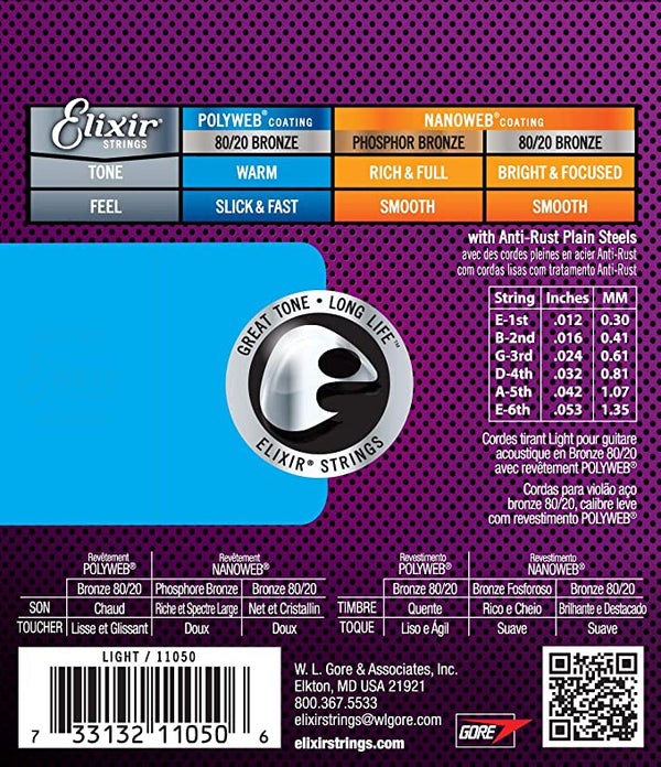 สายกีต้าร์โปร่ง Elixir เบอร์ 12/53 รุ่น 80/20 Bronze POLYWEB