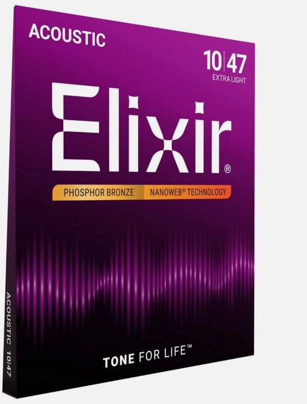 สายกีต้าร์โปร่งกันสนิม Elixir เบอร์ 10/47 รุ่น Phosphor Bronze NANOWEB