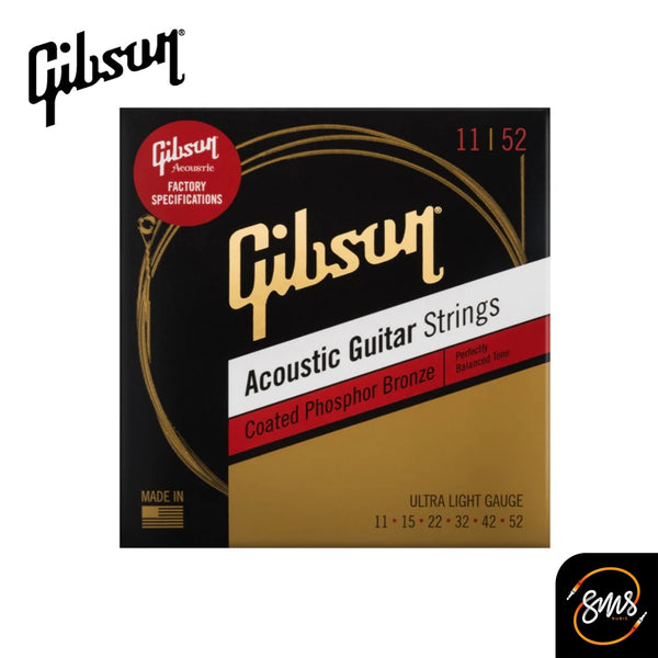 Gibson Acoustic Guitar Strings 11/52 สายกีต้าร์โปร่งแบบเคลือบ Coated Phosphor Bronze