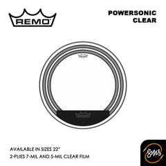 Remo หนังกลองใสสองชั้น รุ่น PW-1322-00 22″ Powersonic Bass Clear หน้ากระเดื่อง 2ชั้น