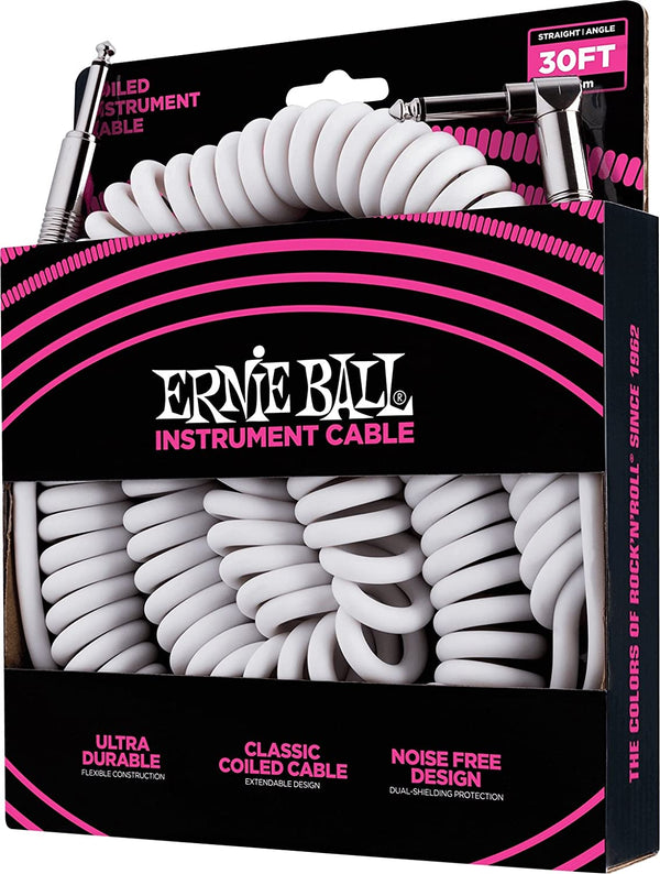 สายสัญญาณ ERNIE BALL รุ่น P06045 (30ฟุต) สีขาว (หัวตรง-หัวงอ)