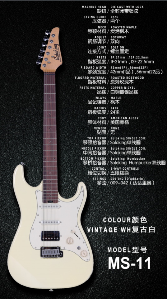 Soloking Guitar MS-11 Vintage White